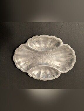 Forman Family Aluminum Embossed Floral Tray Divided Serving Dish Vintage 1950s